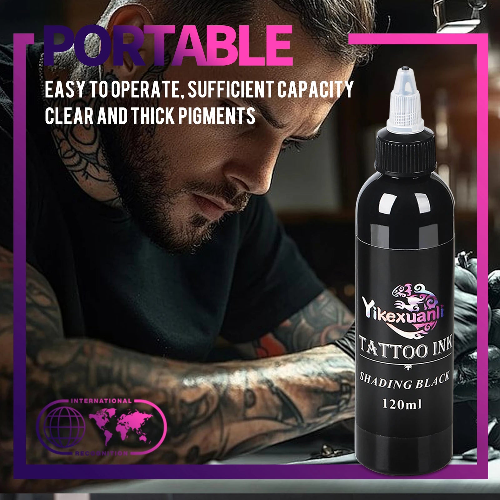 1 Bottle Of Premium Black Tattoo Ink | Cut Line Black/Super Black, Darkest, For Outlining, Shading And Blending, Long Lasting