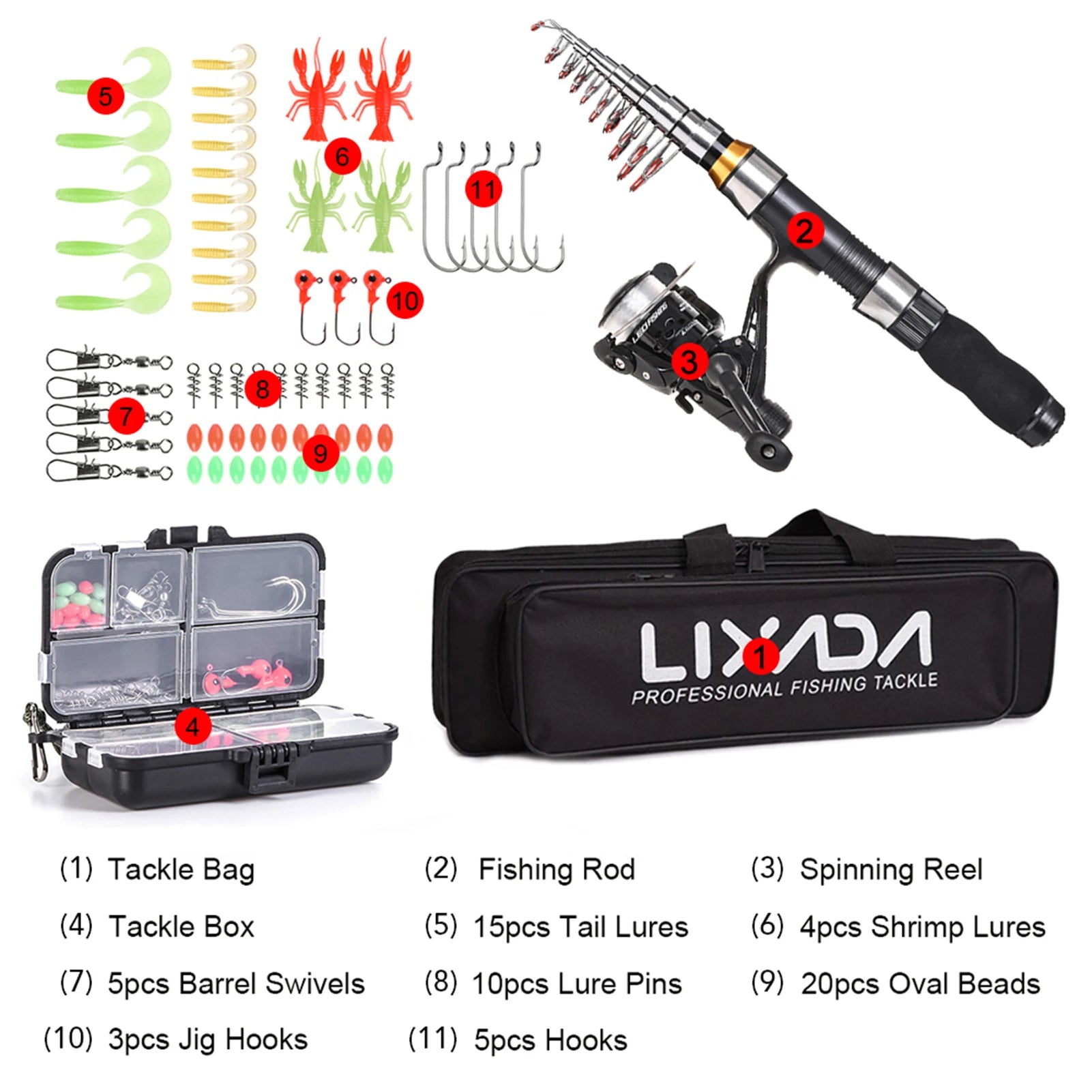 Lixada 2.1-2.3m Carbon Fiber Telescopic Rod & Spinning Reel Combo | Full Gear Set + Bag