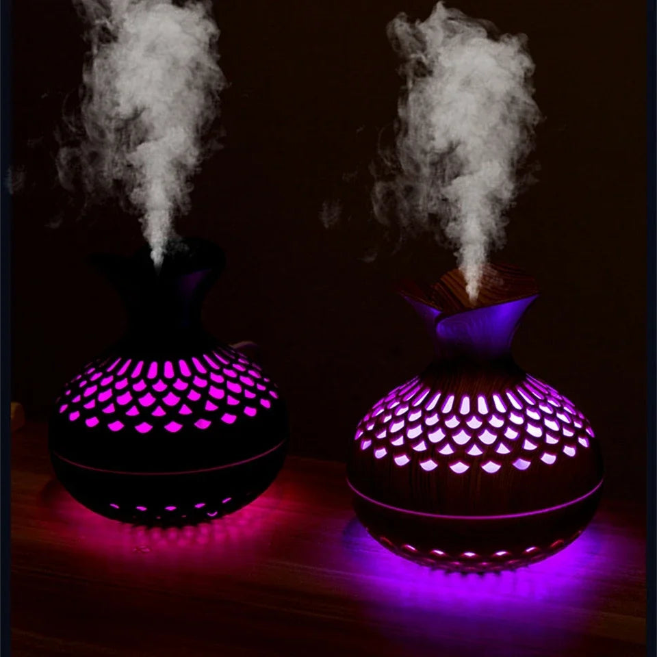 Humidificador Jarrón Veta de Madera | Difusor Ultrasónico | Purificador de Aire 🌿