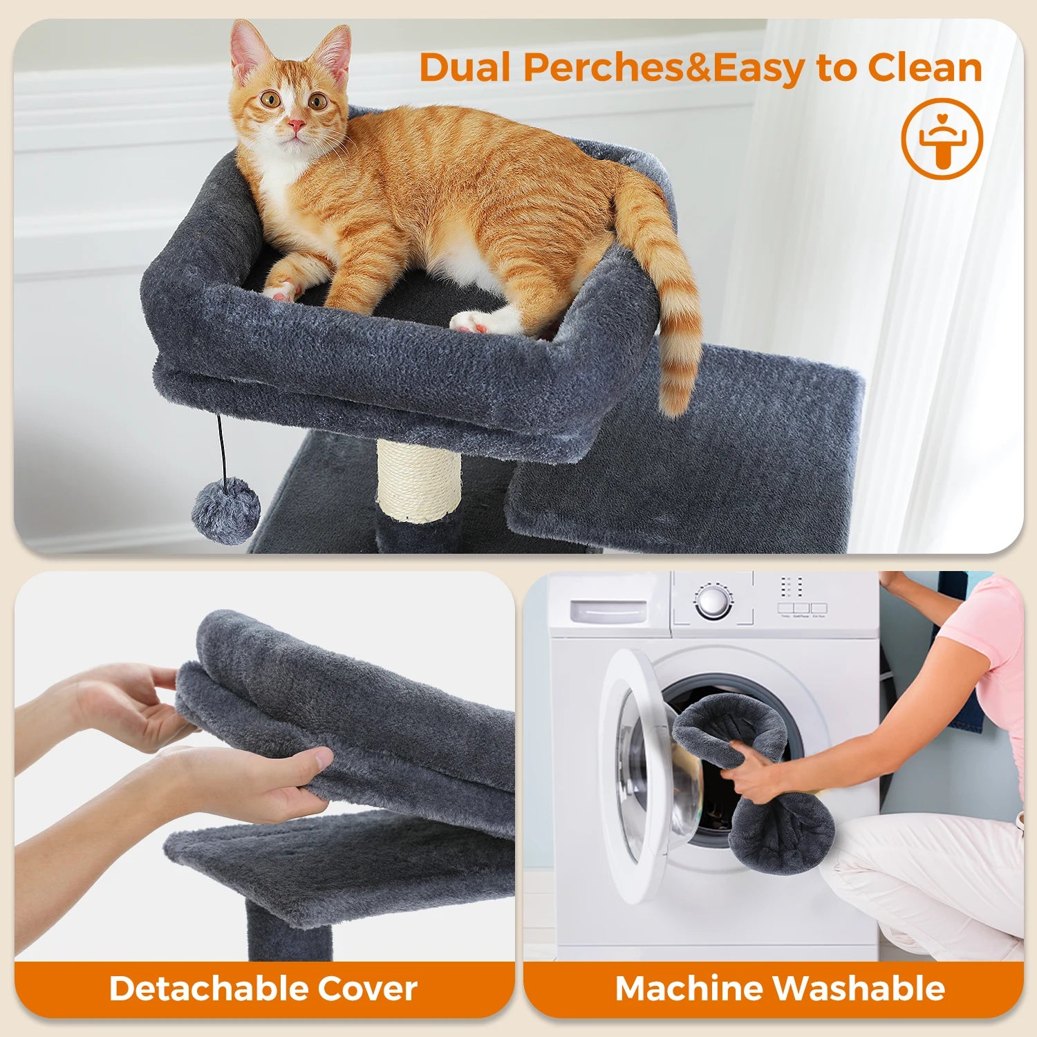 Large Cat Tree and Tower for Indoor Cats With Sisal-Covered Scratching Posts Spacious Hammock Padded Perches and Condos Cat Toys