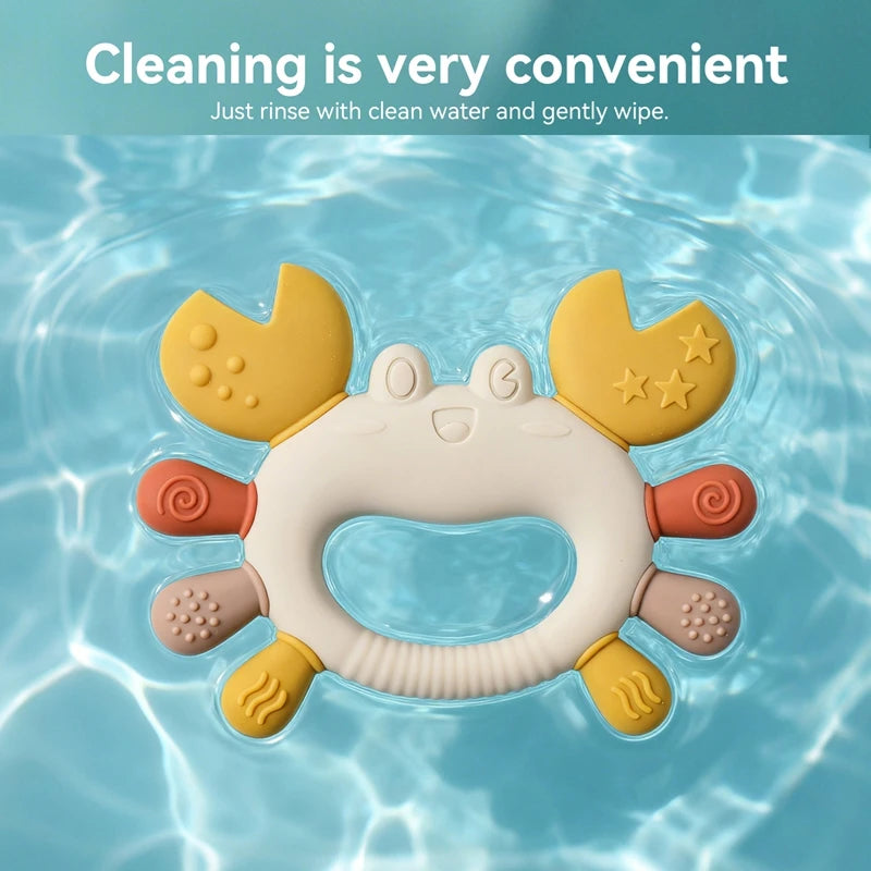 Crab Silicone Teether with Wooden Ring — BPA Free | Baby 0-6 Months