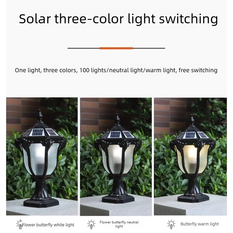 Lámpara Solar Pilar Exterior OUFULA | Doble Uso | Impermeable | Estilo Europeo Villa - Firu Total Sales