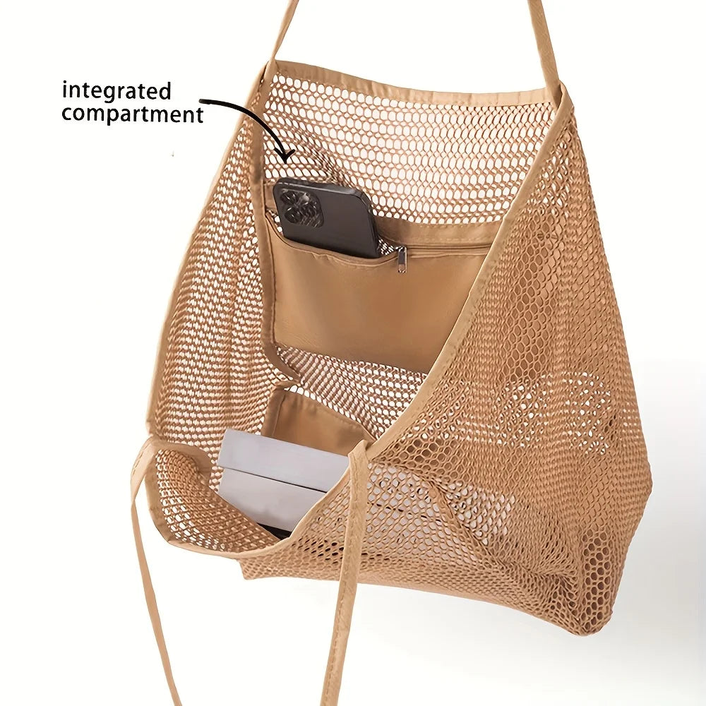 Women's Large Capacity Beach Tote Bag - Durable Polyester Woven Shoulder Bag with Open Top for Travel, Shopping handbags