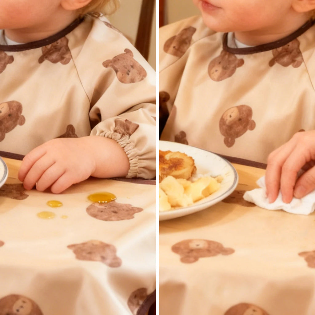 Babero Impermeable de Manga Larga para Bebé | 1-3 Años | Se Fija a Silla y Mesa