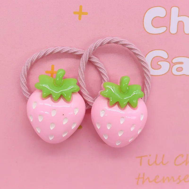 2Pcs/Set Halloween Gift Resin Strawberry Hair Accessories Colorful Hair Ties Children's Rubber Bands Kid Headband Scrunchies