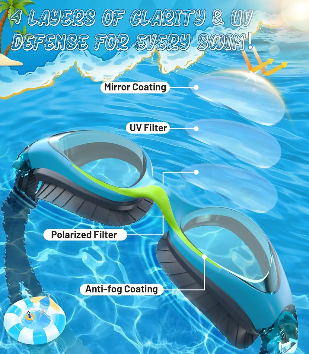 Kids Swim Goggles 6-14 Years, Anti-Fog UV Protection Clear Lens, Leakproof Pool Goggles for Boys and Girls