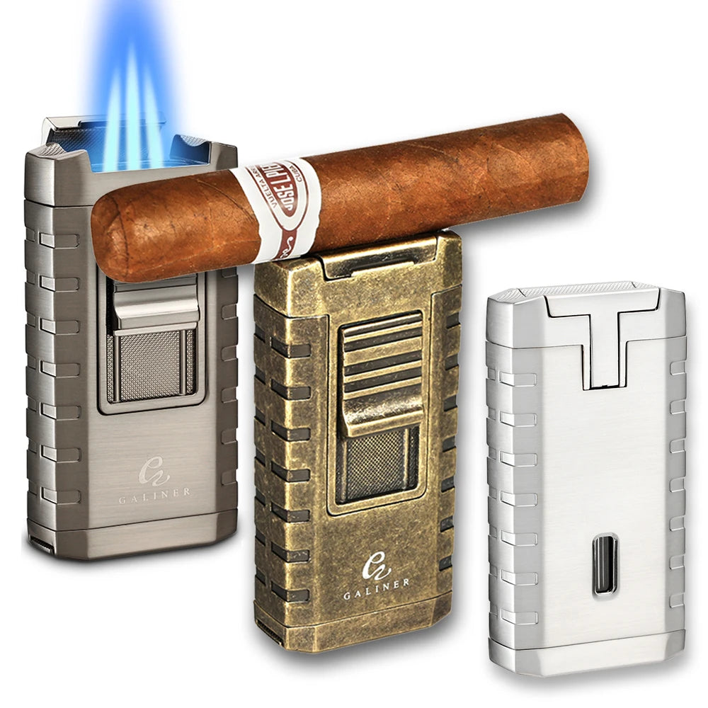 GALINER Torch Lighter Windproof Jet Gas Cigar Lighter Top Cigar Holder Smoking Gift Set With Gift Box