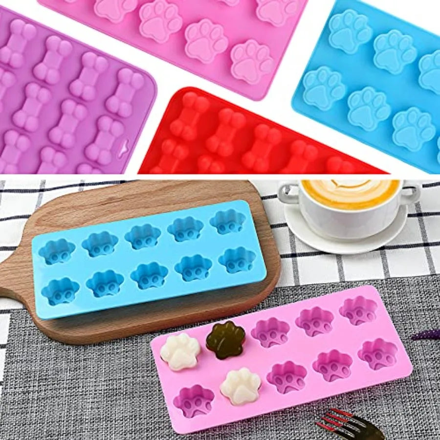 Molde de Silicona Pata y Hueso de Perro | Jelly, Chocolate y Snacks para Mascotas 🐾