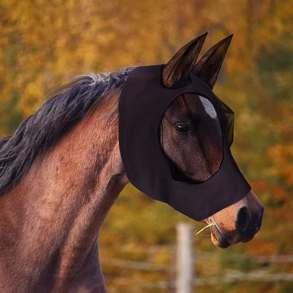 Breathable Horse Face Mask, Comfortable Mesh Horse Fly Mask with Ear Covers, Equestrian Supplies