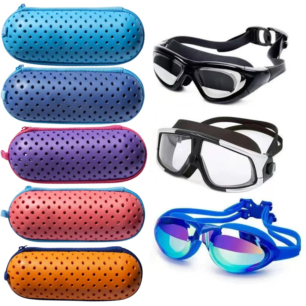 Swim Goggle Case Goggles Protective Case with Clip & Drain Holes Zipper Eyeglasses Case Portable Breathable for Outdoor Swimming