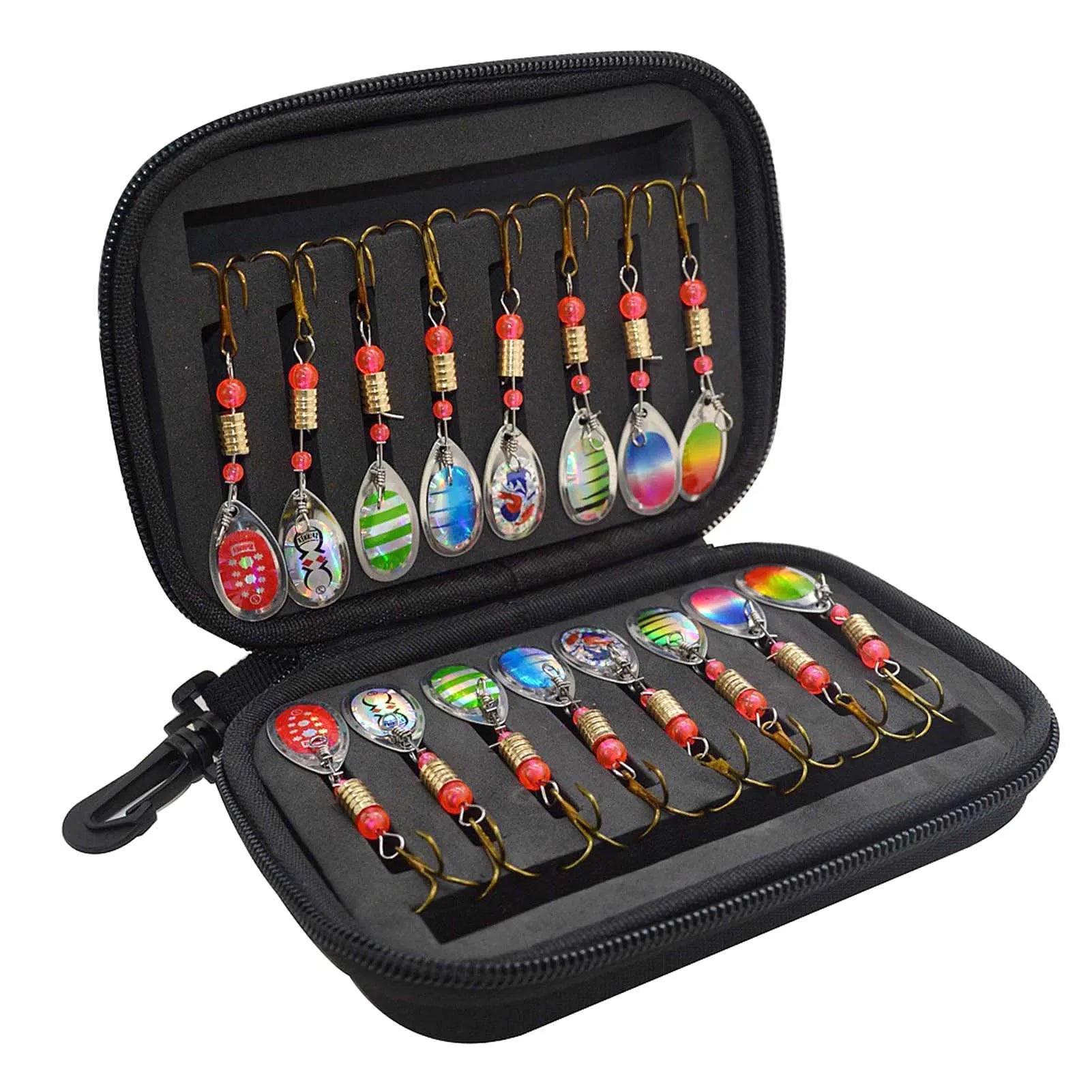 16Pcs Spinner Lure Fishing Set with Hand Crank for Pike Walleye Trout Bass Salmon Continuous Flickering Vibration Effect