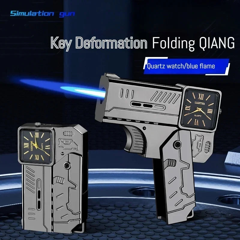 Cool Lighter Folding Watch Spray Gun Lighter Butane Torch Windproof Jet Blue Fire Metal Lighter Smoking Accessories Unique Gift