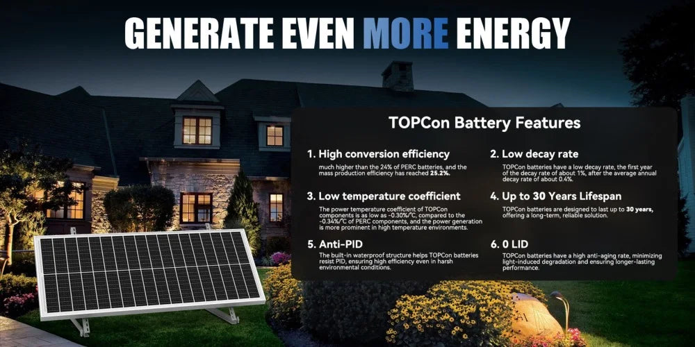 RVPOZWER 12.8V 100W Rigid Solar Panel 18BB N-Type Solar Cells Monocrystalline Silicon Waterproof Solar Panel Home/RV