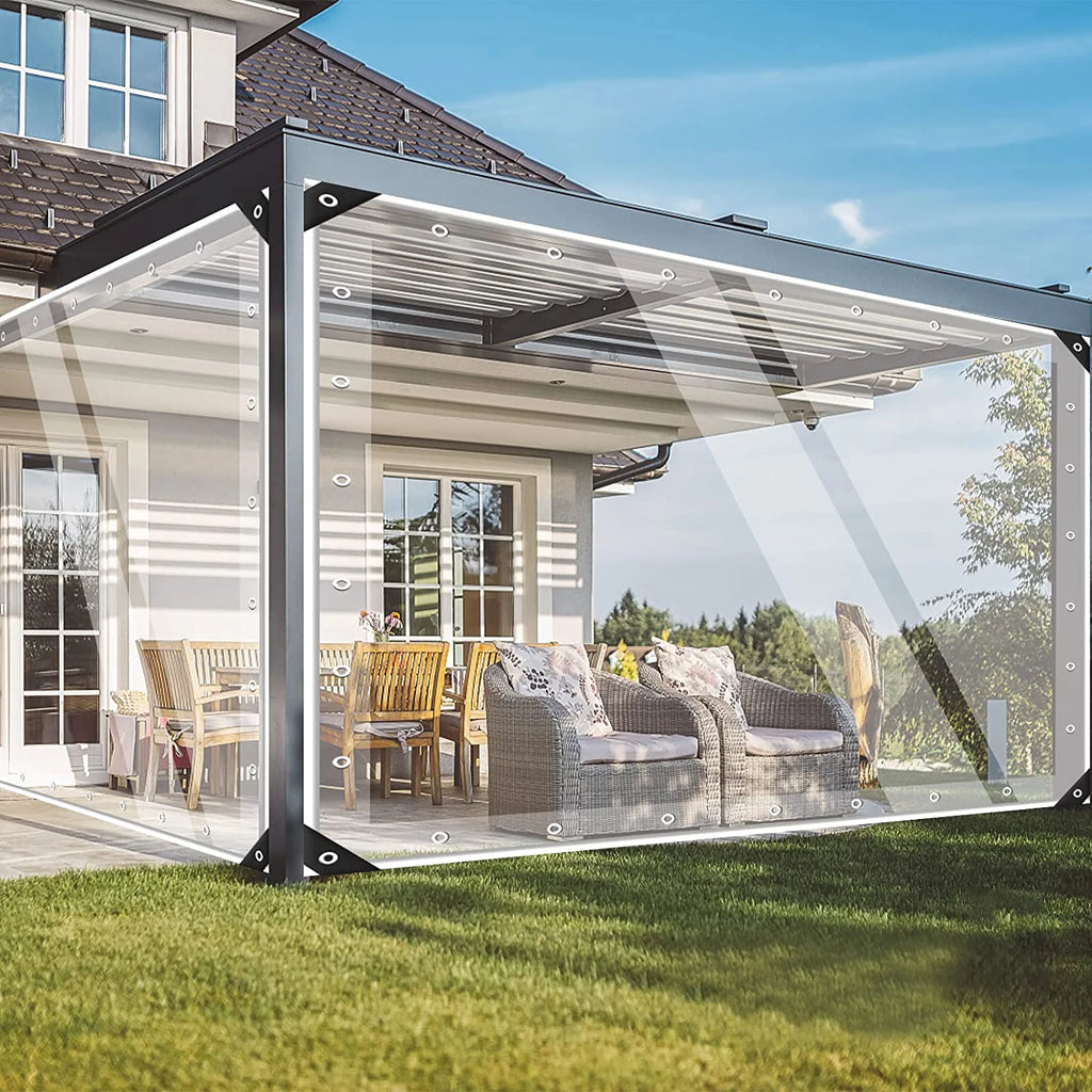 Clear Tarps Heavy Duty PVC, Transparent Tarp Durable Waterproof Dustproof Windproof Tarpaulin with Grommets & Ropes for Patio