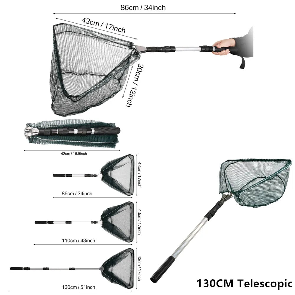 Collapsible Fishing Landing Net with Telescoping Pole Handle Extend to 190cm 100cm 80cm Fishing Net For Saltwater Freshwater