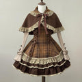 Japanese Cute Lolita Style 3 Piece Set Women Sweet Lace Bow Peter Pan Collar Cloak Top Plaid Mini Dress Korean Harajuku Y2k Suit