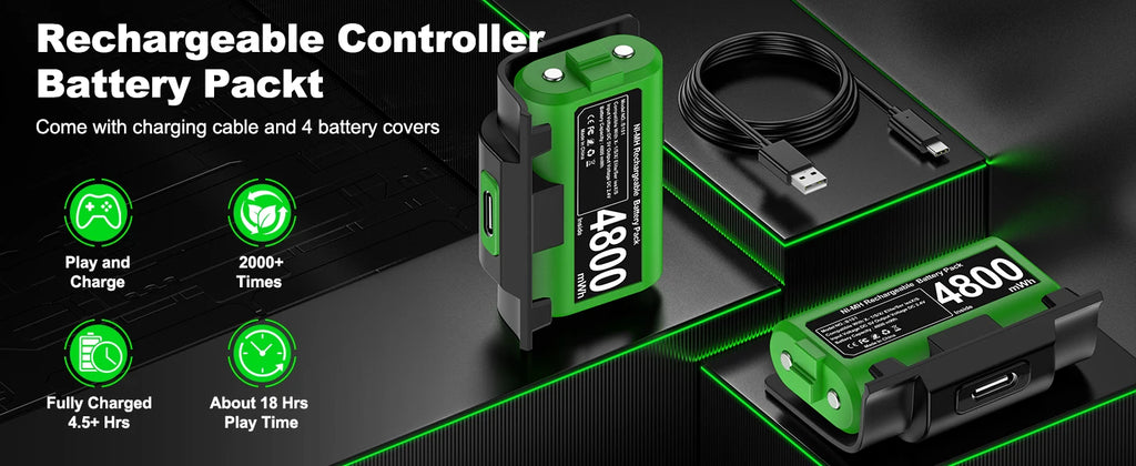 BEBONCOOL Batería Recargable NI-MH + Cable USB-C | Control Xbox One X/S/Elite | Juega y Carga