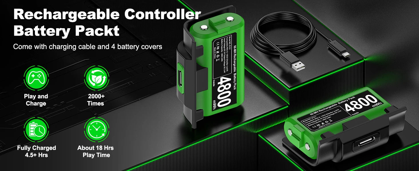 BEBONCOOL Batería Recargable NI-MH + Cable USB-C | Control Xbox One X/S/Elite | Juega y Carga