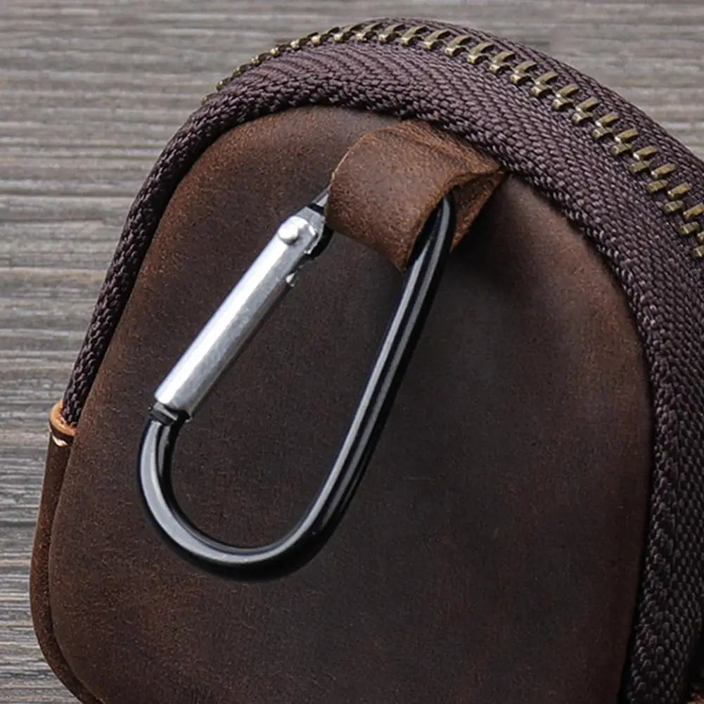 Stylish Retro PU Leather Change Purse Small Zipper Coin Pouch with Carabiner,Mini Keychain Coin Purse Wallet Charm for Women Men