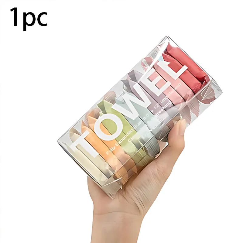 Compressed Travel Towels  - Thick & Soft Disposable Face Towels for Makeup Removal, Camping, Gym, Quick-Expanding & Porta