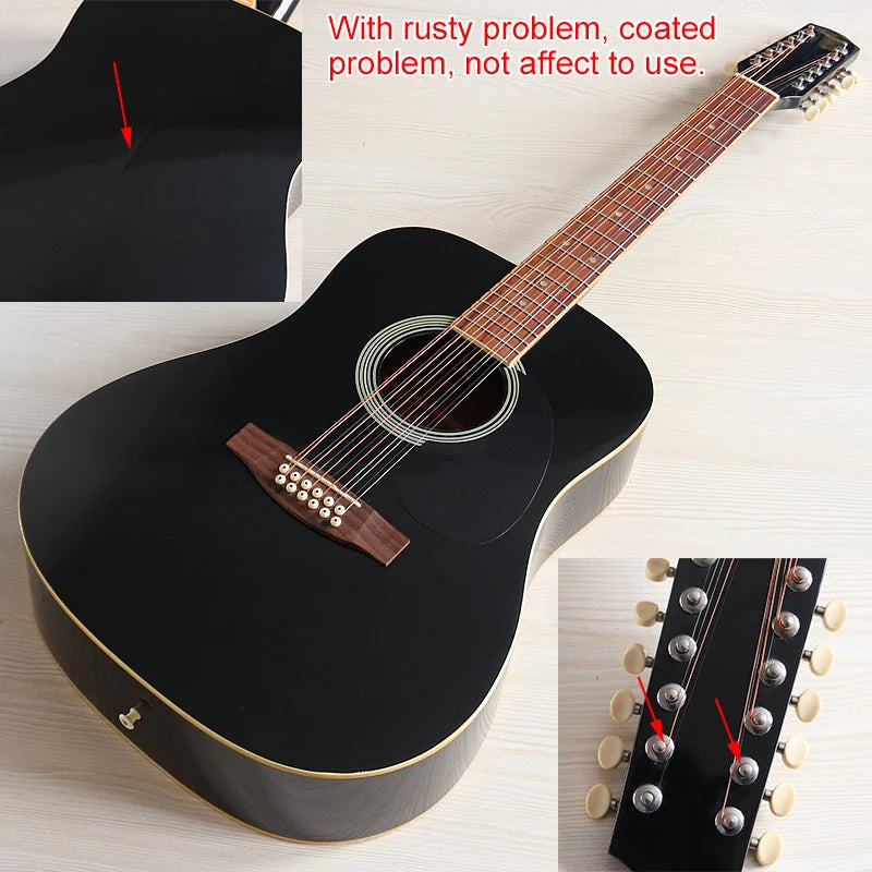 Guitarra Acústica de 12 Cuerdas 41" | Madera Spruce | Diseño Folk | Negro y Natural 🎸