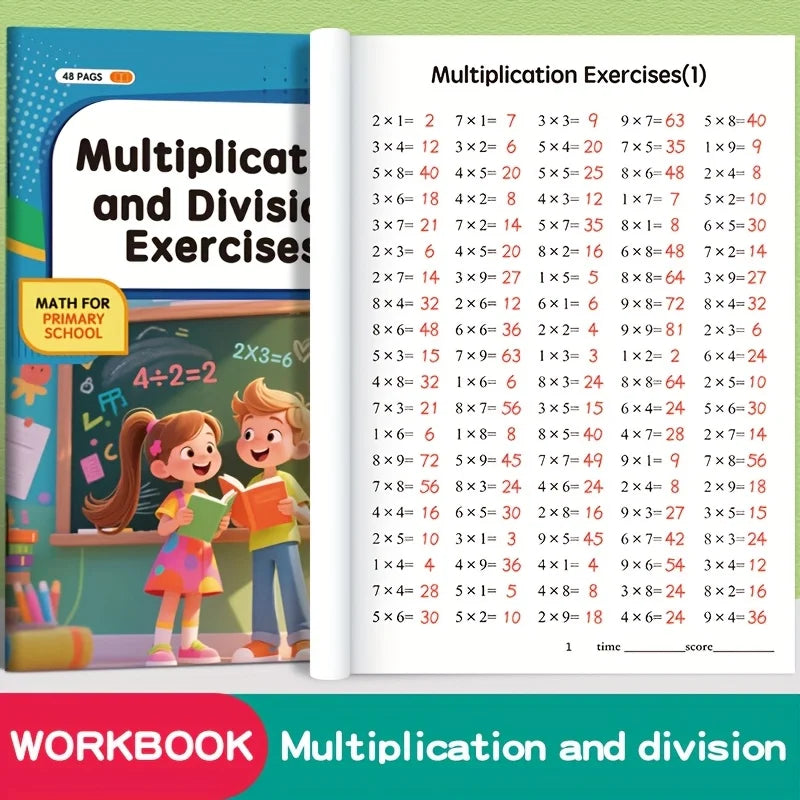 48-Page Multiplication and Division Practice Book for Children Aged 3 and Above - Durable Paper Arithmetic Exercise Book with Handwriting Practice, Perfect for School Supplies, Math Learning Tools, and Christmas Gifts, Multip