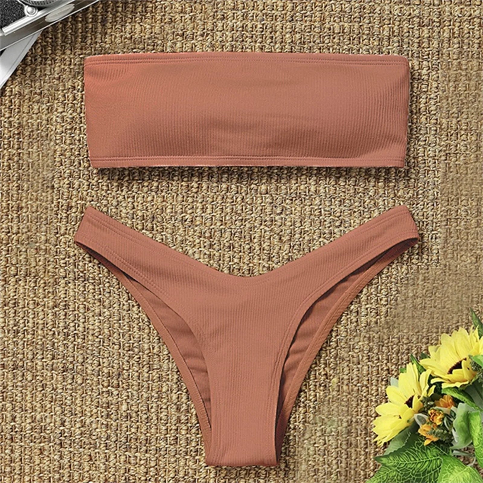 2026 New Solid Color Sexy Two Piece Swimsuit for Female Fashion Strapless Top and Trunk Tropical Summer Beachwear Bathing Suit