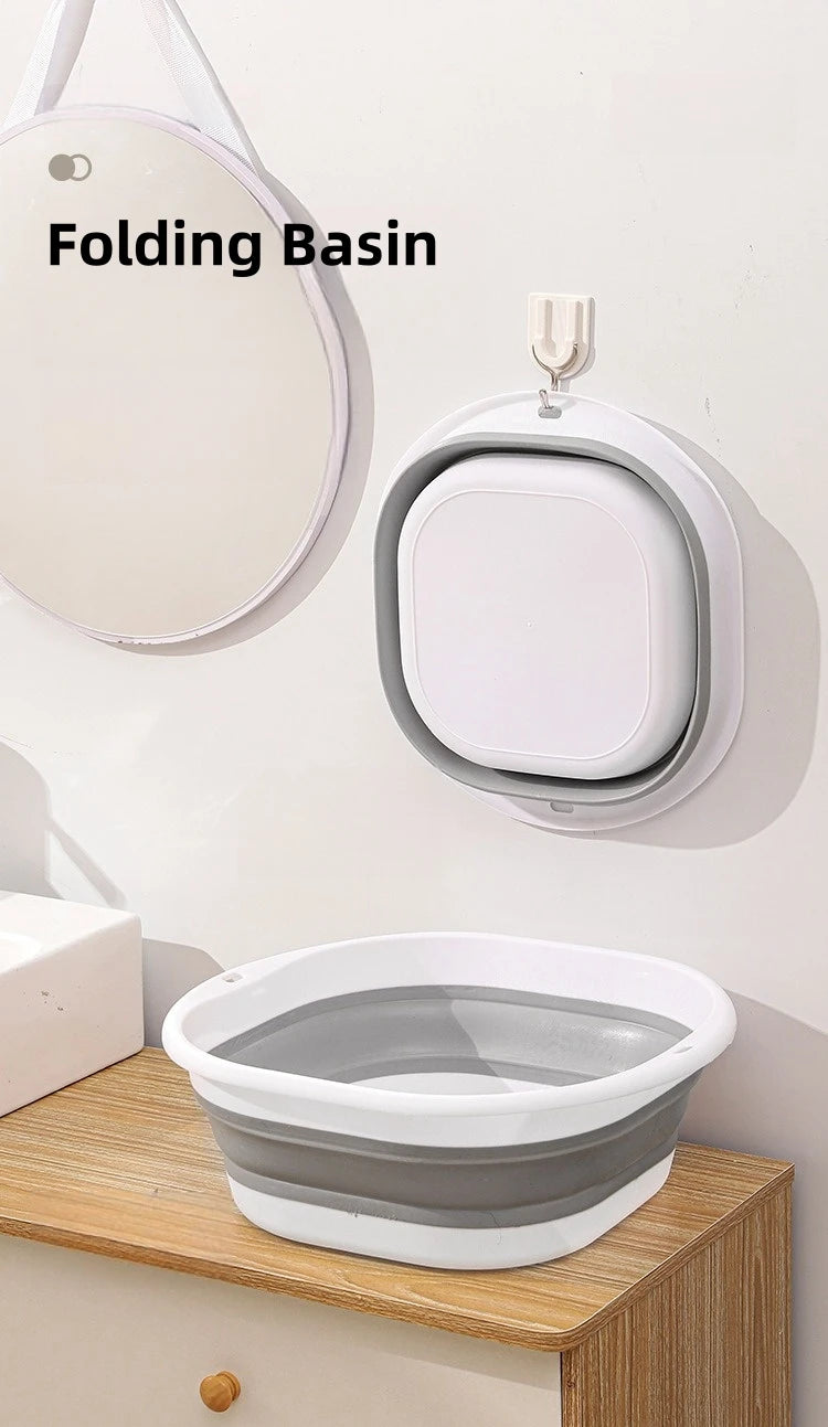 Folding Washbasin Silicone Portable Basin Foldable Bucket Camping Sink Bath Goods Dorm Room Essential Collapsible Laundry Bowl