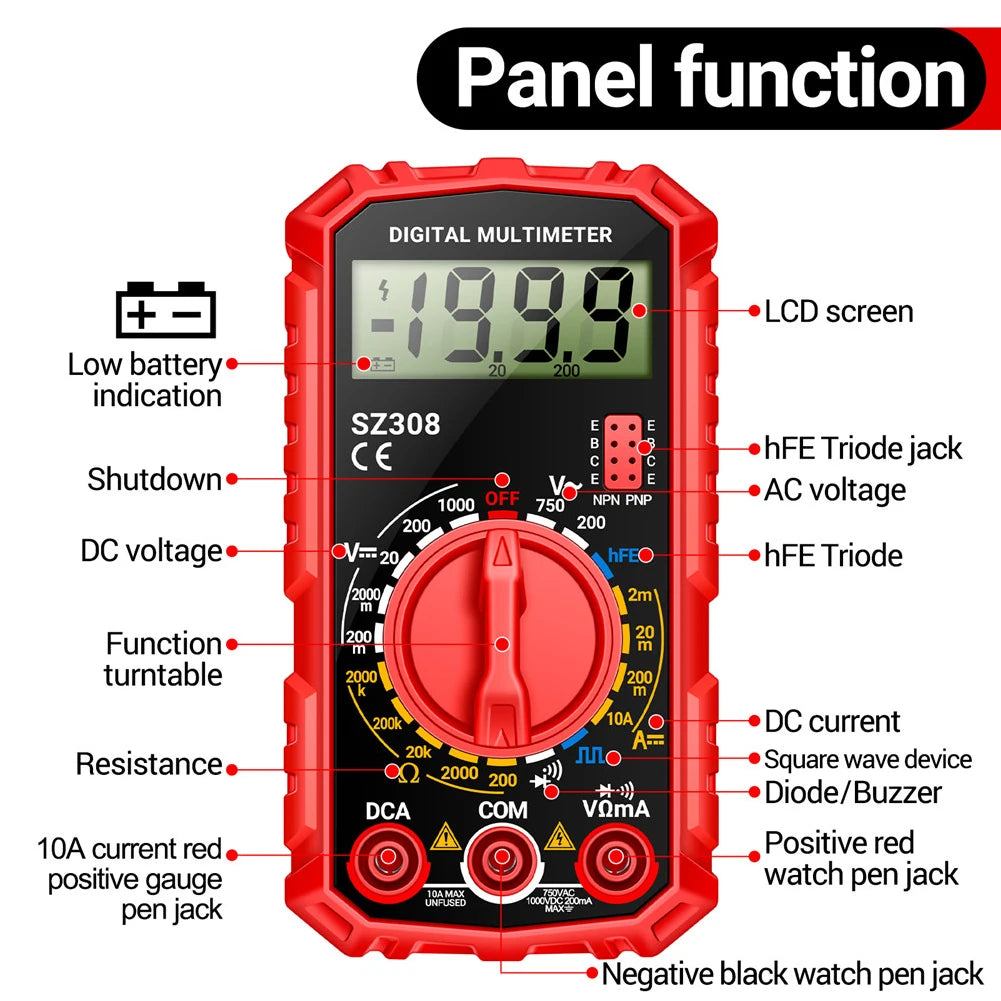 ANENG SZ308 Digital Multimeter AC/DC Current Meter Voltage Resistance Meter Electrician LCD Backlight Ohm Square Wave Test