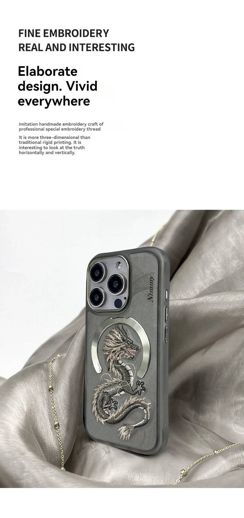Dragon Phoenix 3D Embroidery Protective Case For iPhone 16 Pro Max Magnetic Wireless Charger Trend Original Fashion Cover - Firu Total Sales