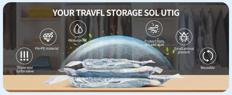 Vacuum Compression Bags for Travel | Rechargeable Pump | Carry-On Size | Space Saver