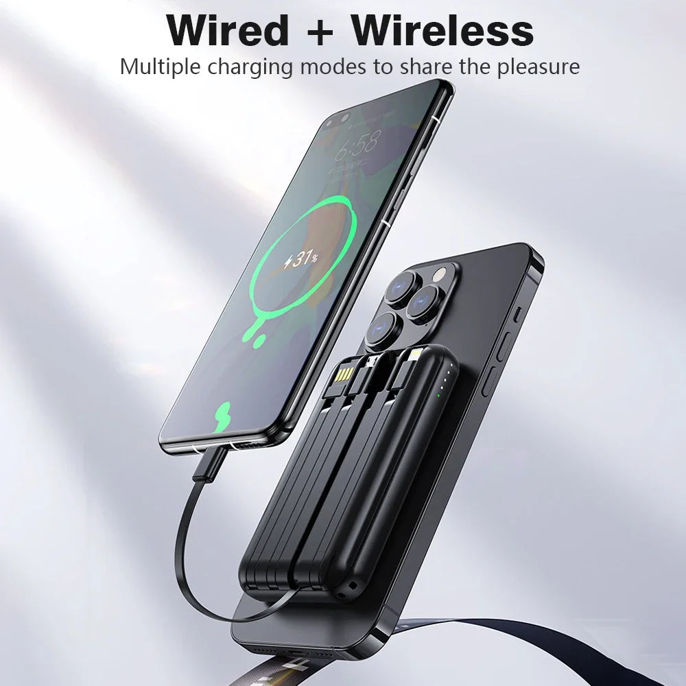 10000mAh Power Bank 15W Magnetic Fast Charging External Battery Wireless Charger with 4lines Cable for iPhone 15/14/13 xiaomi