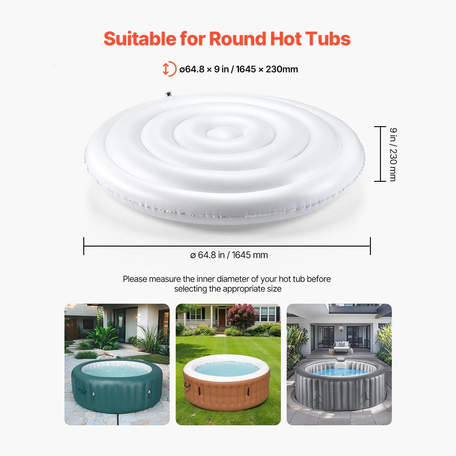 SucceBuy Inflatable Hot Tub Cover 4.5/5.4Ft Round Hot Tub Cover Protector Insulated Spa Covers for Inflatable Hottub for Outdoor