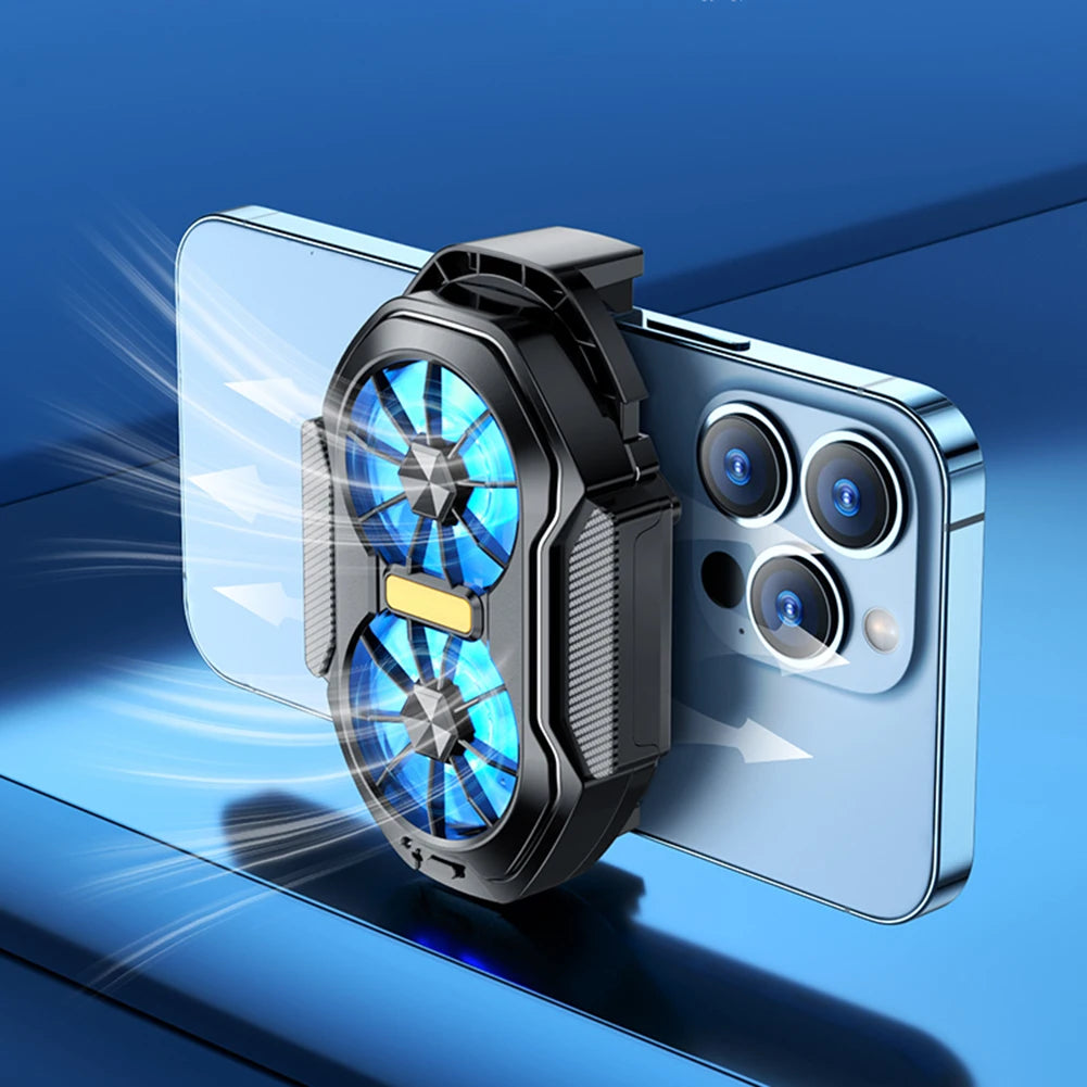 alloet Enfriador Teléfono Doble Ventilador | USB-C | Luz Azul | Android y iPhone | Enchufable y Recargable