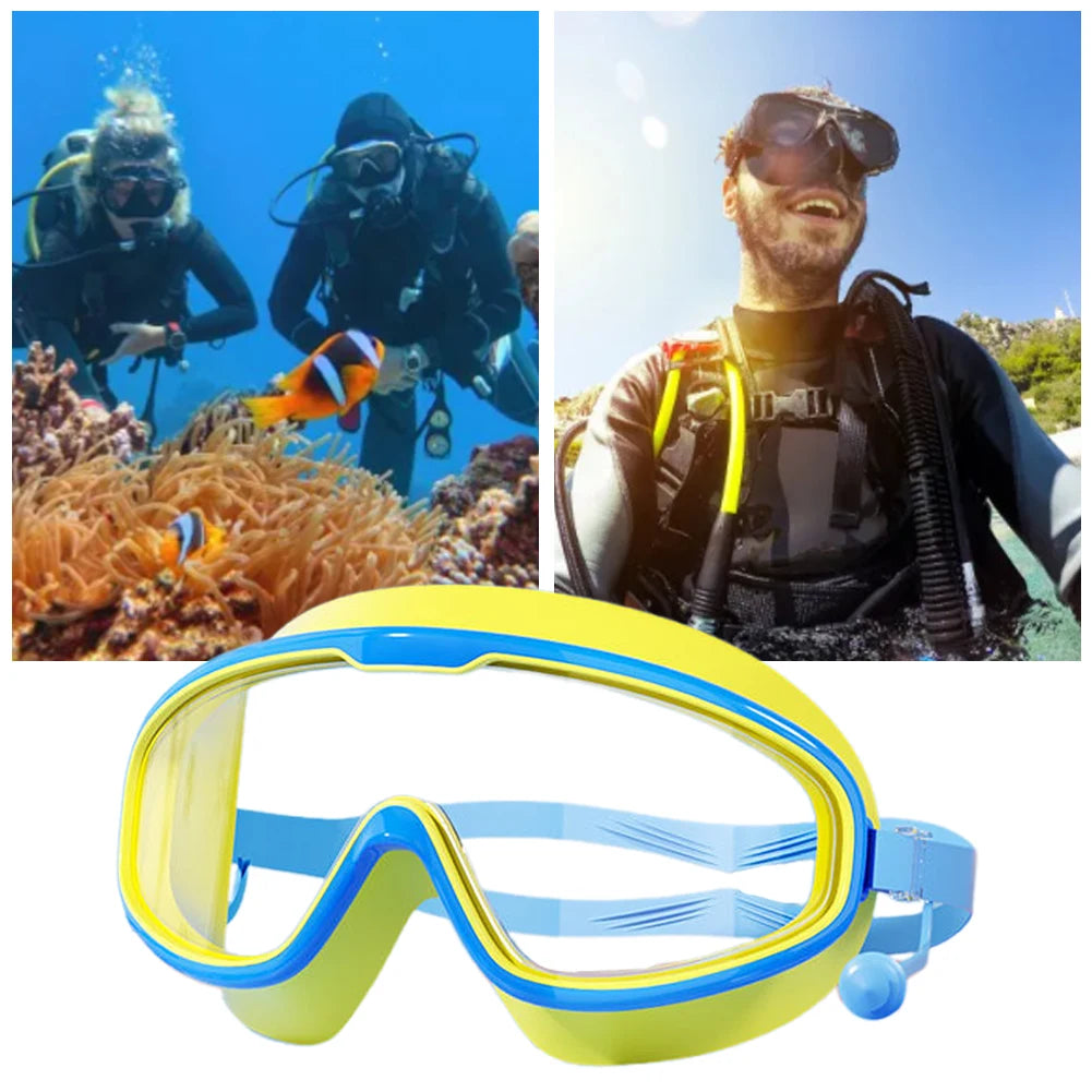 Kids Swim Goggles Anti Fog Swimming Goggles Waterproof UV Protection Swimming Goggles with Earplugs Large Frame for Boys Girls
