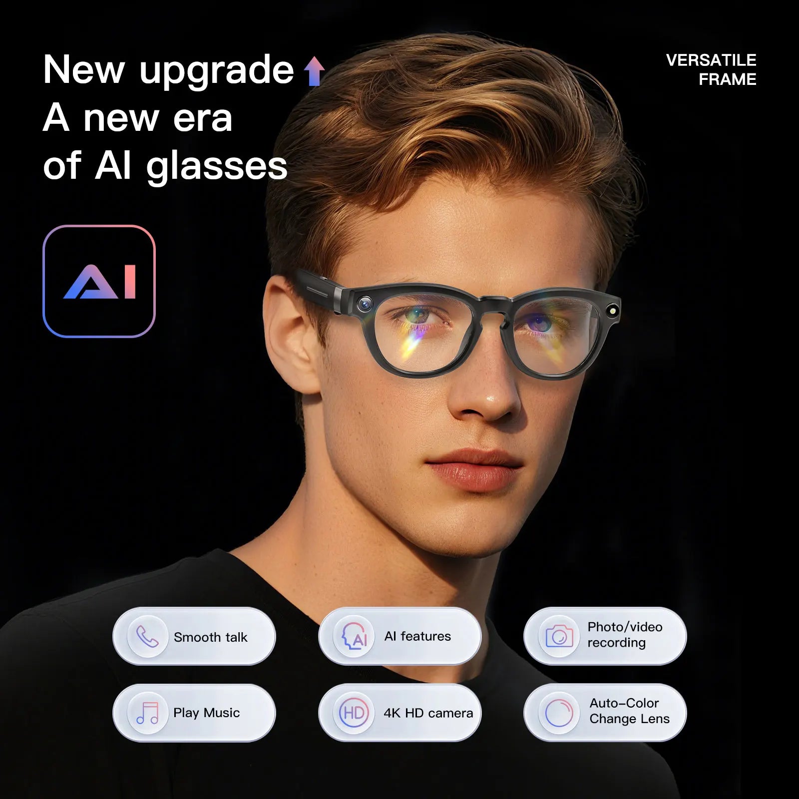 Gafas Inteligentes EIGIIS Q8 IA | Bluetooth | Cámara 4K | Traductor de Voz IA | Reducción Ruido | Impermeables - Firu Total Sales
