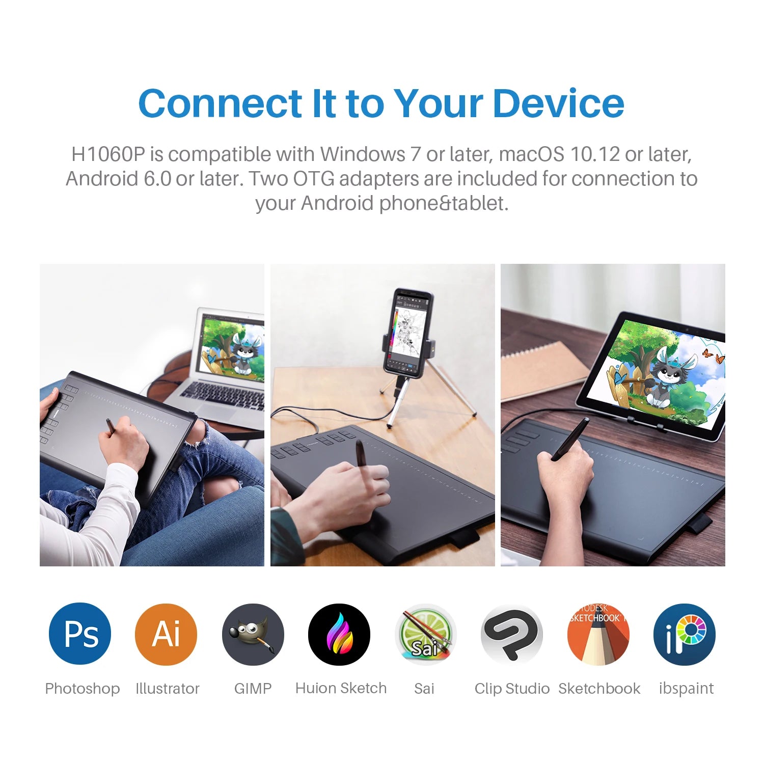 Tableta Gráfica HUION Inspiroy H1060P | 8192 Niveles Presión | Lápiz Sin Batería | 12 Teclas Personalizadas - Firu Total Sales