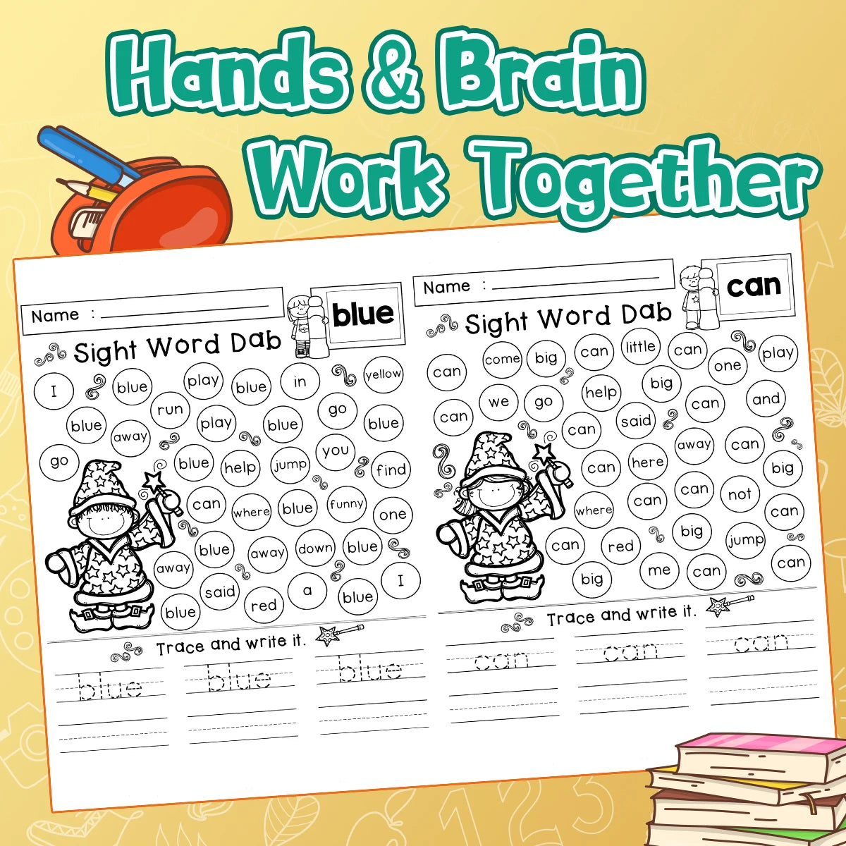 Dab-and-Learn Sight Word Workbook for Kids 3+ – Fun Wizard Design and Educational Activities for Preschool and Kindergarten