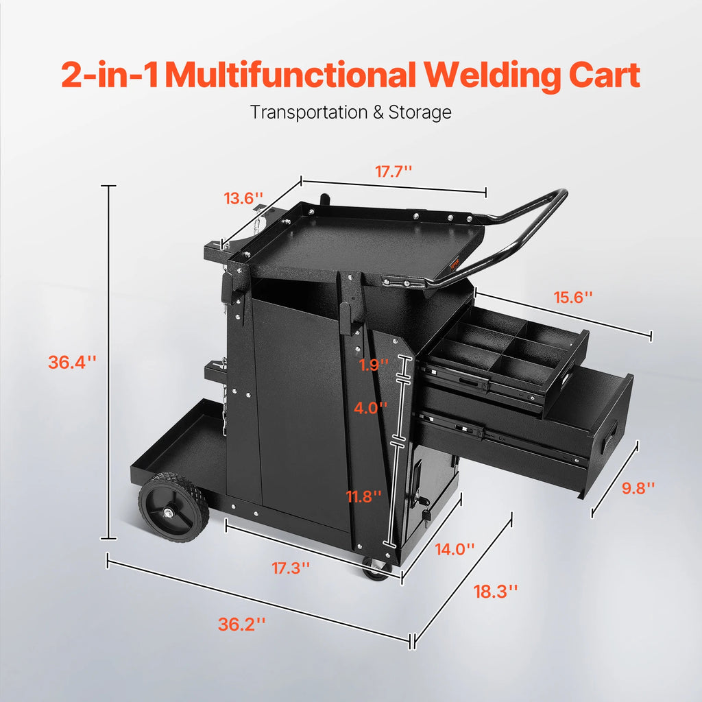 SucceBuy Welding Cart 2 Drawers Welder Cart Heavy Duty Welding Workbench Table with 360° Swivel Wheels Safety Chains Mig Welder
