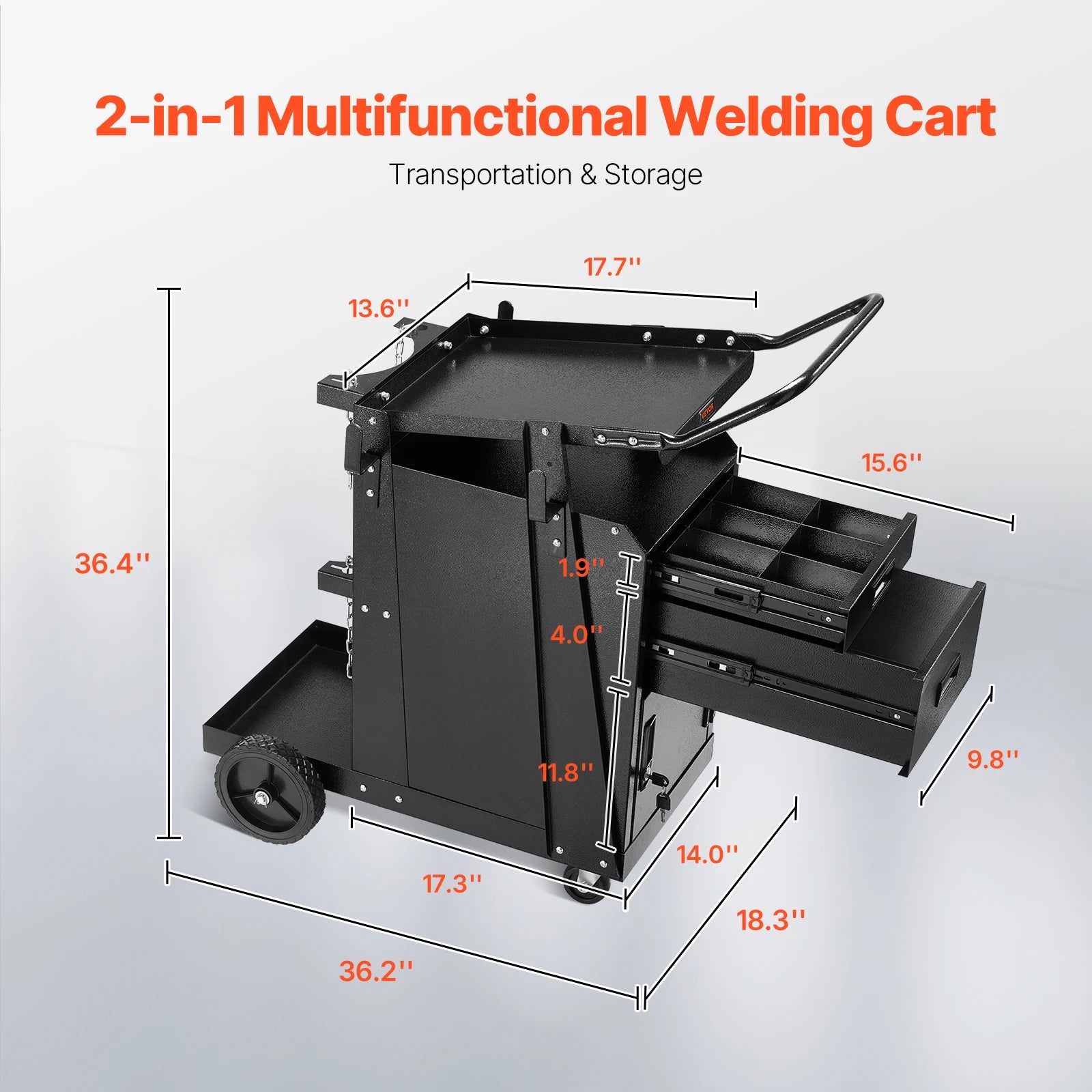 SucceBuy Welding Cart 2 Drawers Welder Cart Heavy Duty Welding Workbench Table with 360° Swivel Wheels Safety Chains Mig Welder