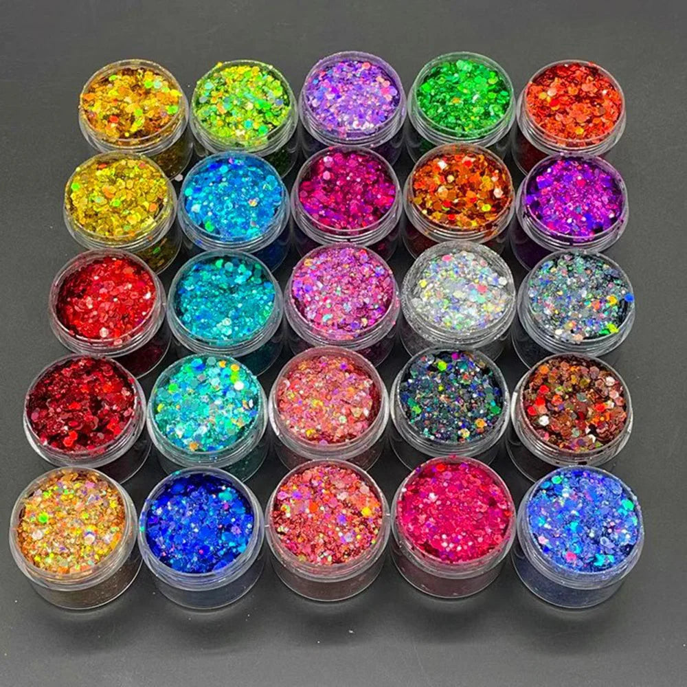 24 Colors Holographic Chunky Glitter 24 Colors Total Laser Nail Glitter Flakes Chunky Holographic Laser Nail Glitter 2030