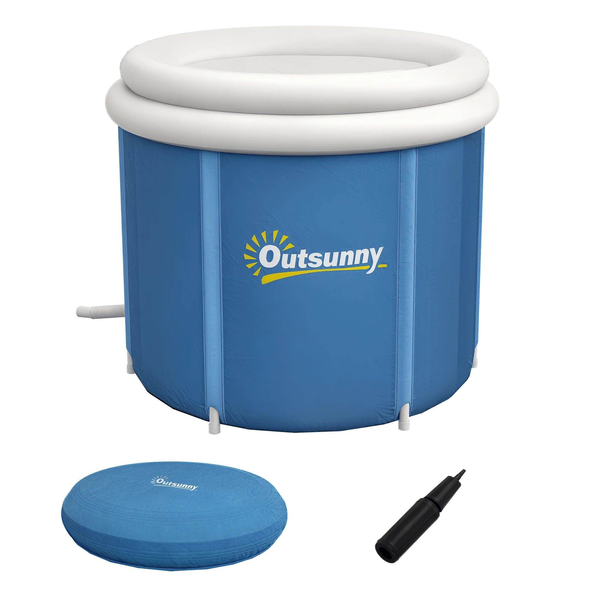 Inflatable Ice Bath Tub 100 Gallon Cold Plunge Pool for Athletes Recovery with Thermal Cover Hand Pump Carry Bag Blue and Black