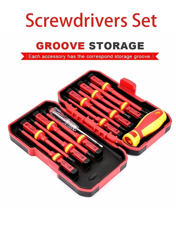 VDE Insulated Screwdriver Set 1000V Slotted Phillips Magnetic Screw Driver Bits Kit With Tester Pen Electricians Hand Tools