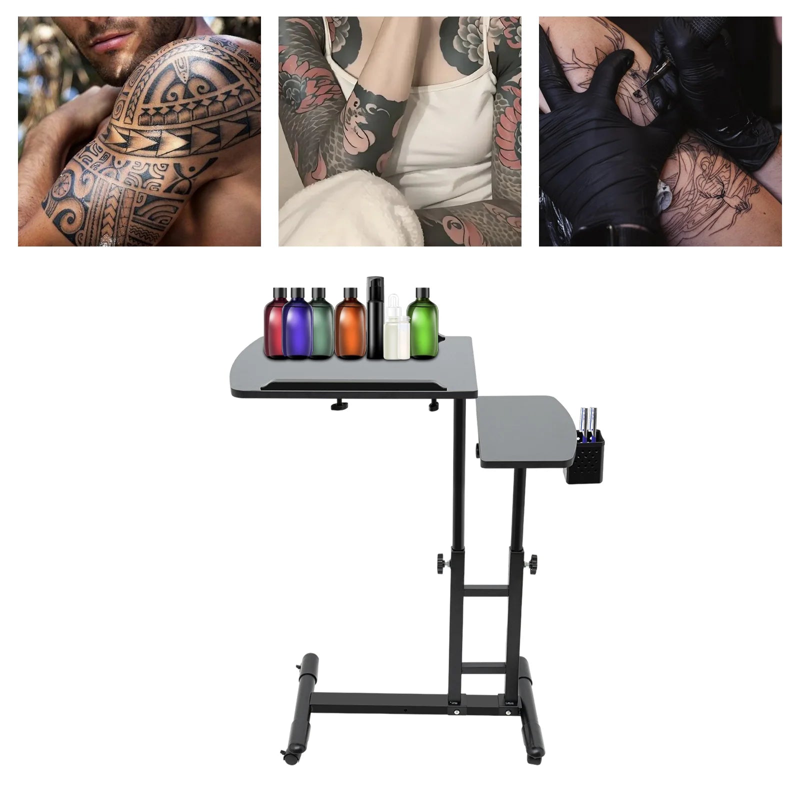 Tattoo Workbench with Adjustable Height, Rolling Cart with Locking Wheels & Dual Tabletop, 27.5LBS Capacity Artist,Salon
