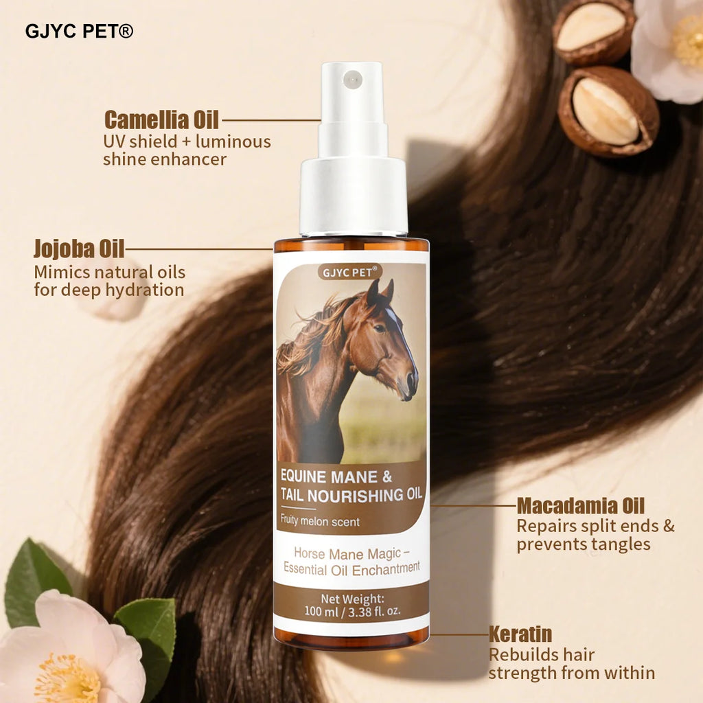 Aceite para Crin y Cola de Caballo 100ml | Brillo y Nutrición | Ingredientes Naturales 🐎