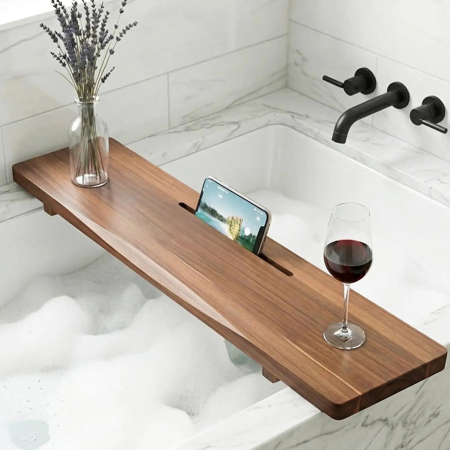 Premium Acacia Wood Bathtub Tray Caddy for Standard Tub, 29.5" L Adjustable Bath Tray for Tub, Luxury Spa Bathroom Tray