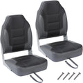 2 Pack Folding Boat Seats, High Back Fishing Boat Seat, Comfortable Boat Chairs with Thick Sponge Padding and Hinge, Dark grey