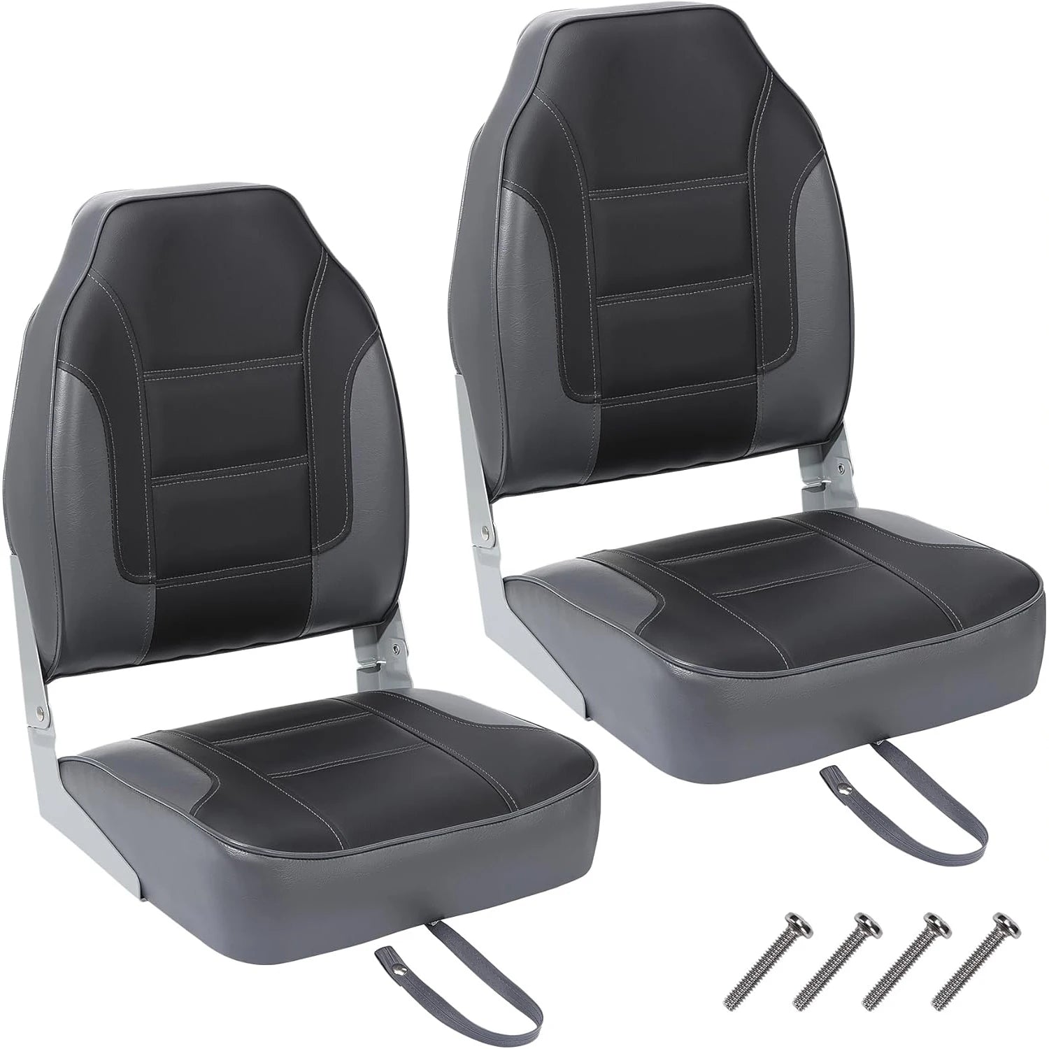 2 Pack Folding Boat Seats, High Back Fishing Boat Seat, Comfortable Boat Chairs with Thick Sponge Padding and Hinge, Dark grey