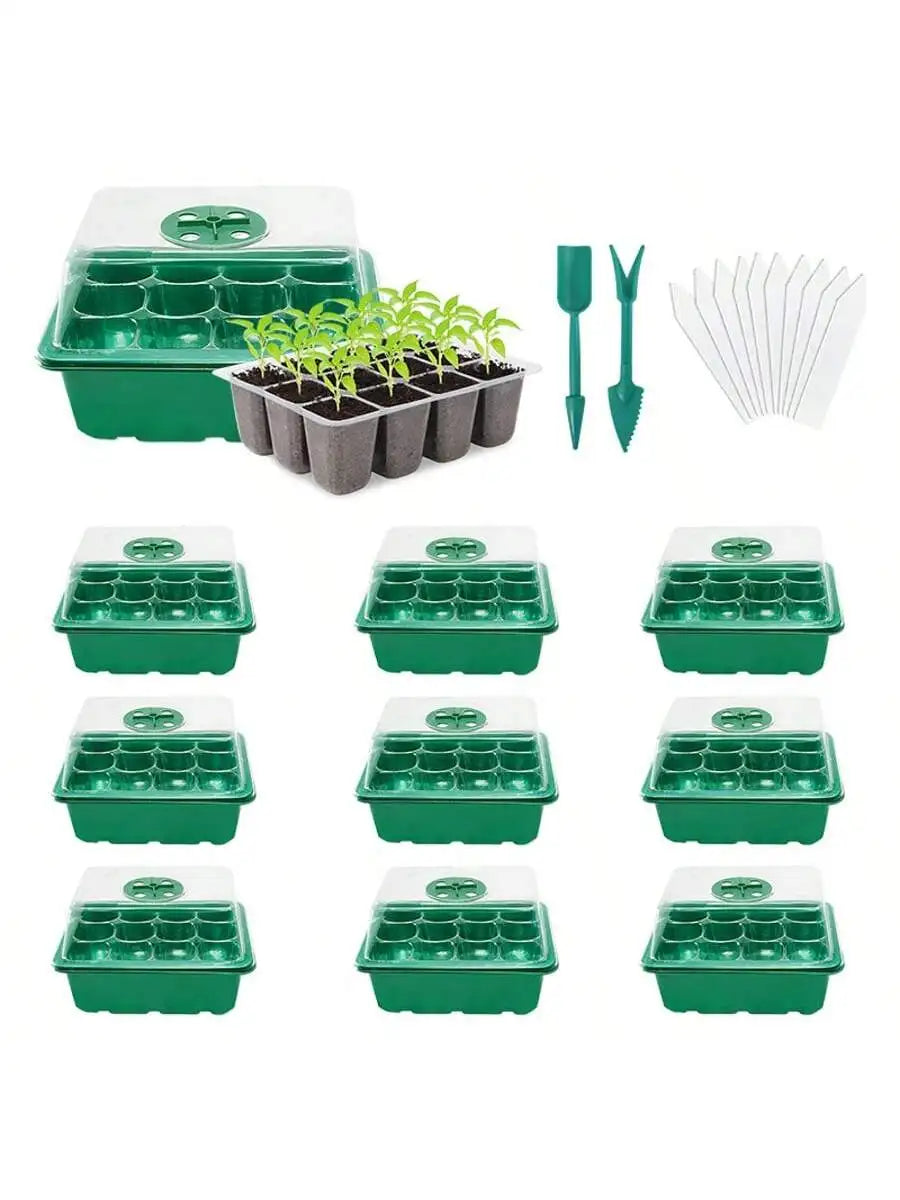 Seed Starter Kits Seedling Starter Trays (12 Cells per Tray) Humidity Adjustable Plant Germination Kits Garden Seed Starting Tra
