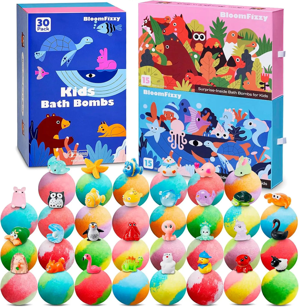 30 Kids Bath Bombs with Surprise Toys - Fun Educational Gift Set for Birthdays Christmas